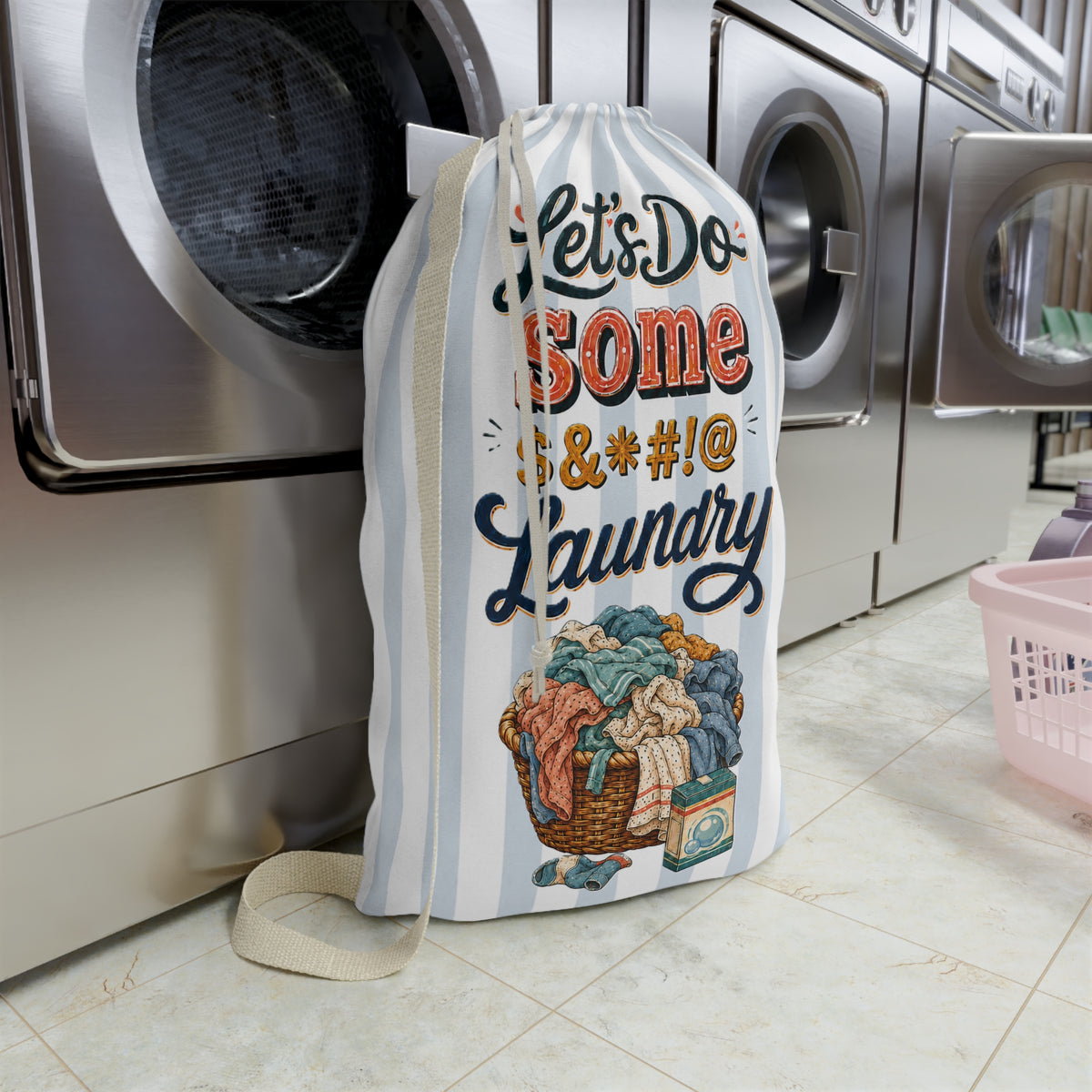 Let's Do Some Laundry Striped Laundry Bag