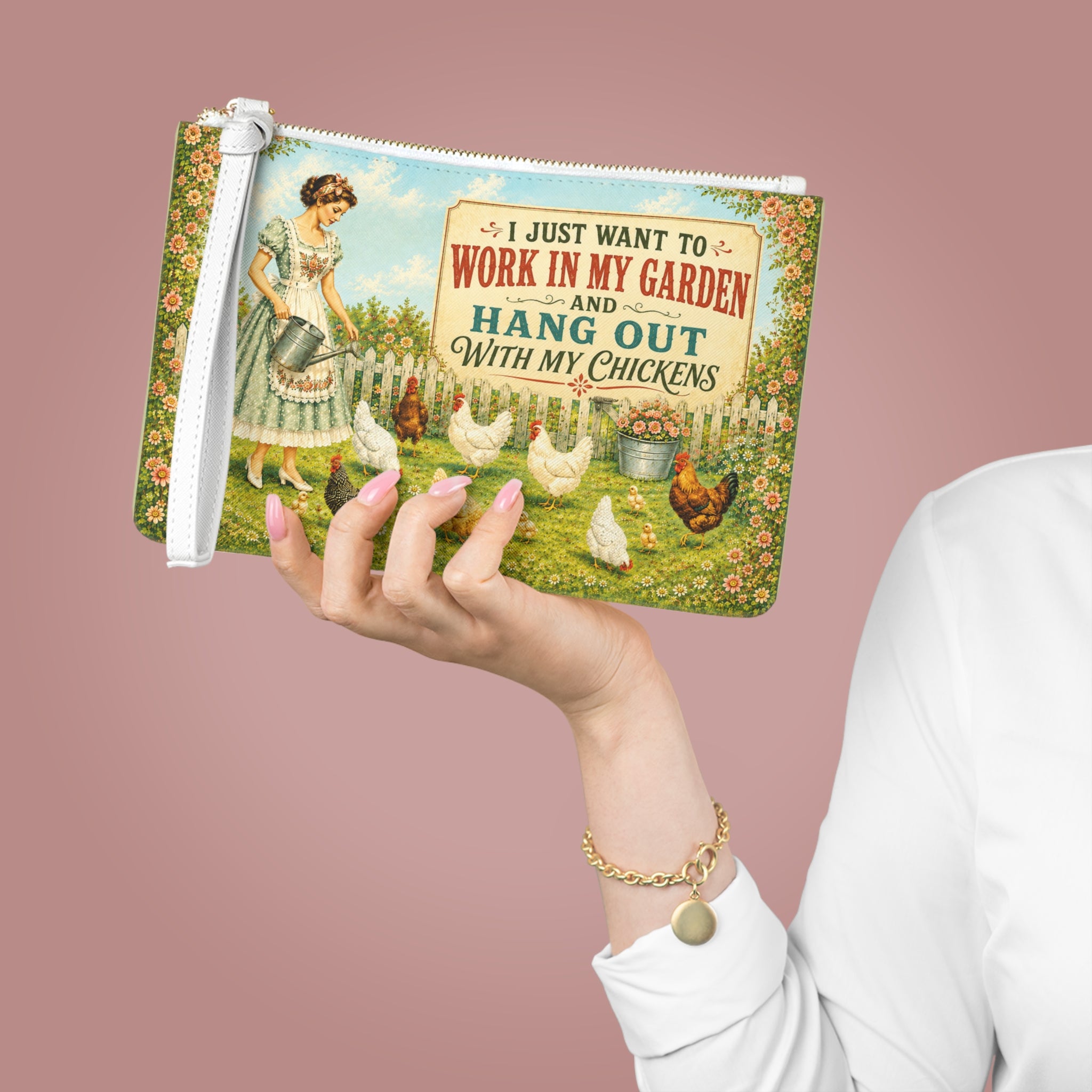 Garden Chickens Clutch Bag