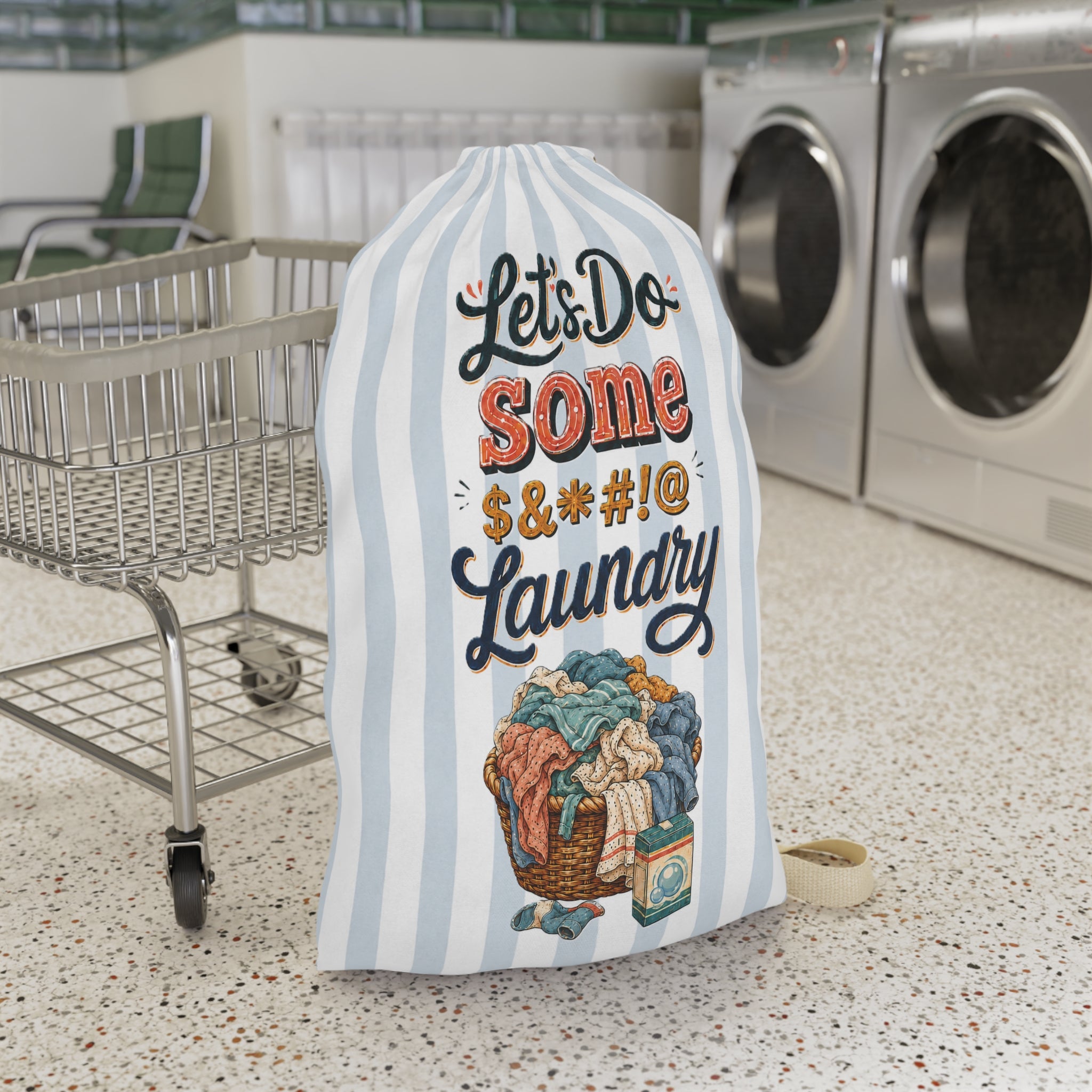 Let's Do Some Laundry Striped Laundry Bag