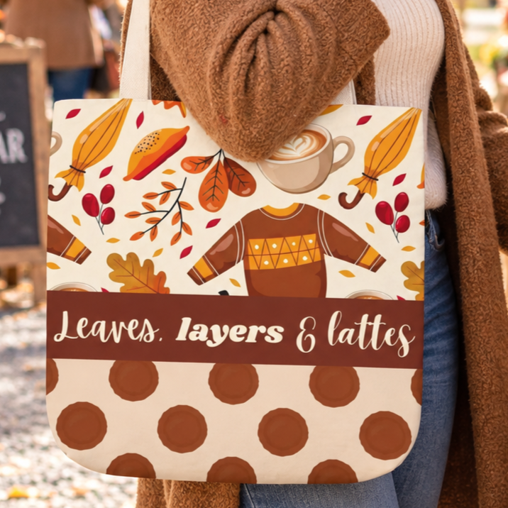 Leaves Layers Lattes Autumn Canvas Tote